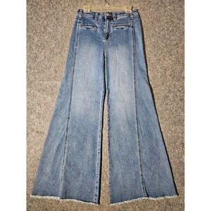 Rock & Roll High Rise Flare Denim Jeans Women 29x32 Blue Raw Hem Seamed